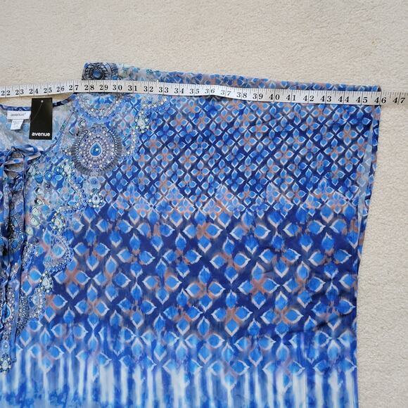 NWT Avenue Vienna Kaftan Kimono Size 22/24 Pullover Jeweled Tie Front Blue - Picture 8 of 12